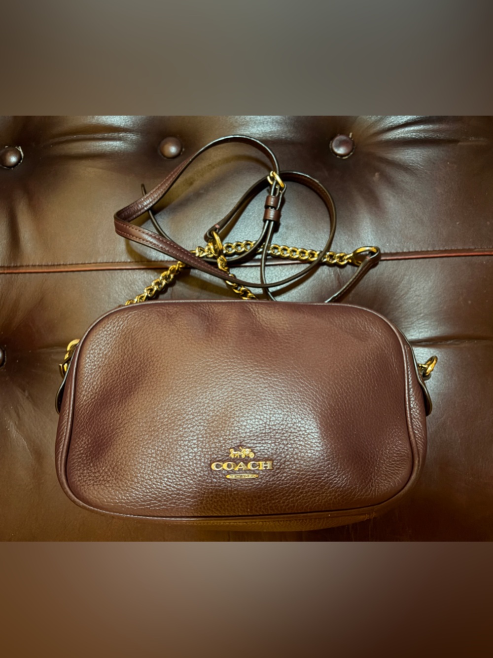 Coach Pebbled Leather Crossbody Bag in Brown with Gold Hardware - Picture 5 of 5